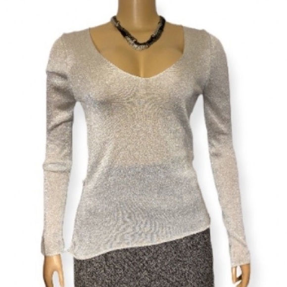 Talbots Sheer Top Shimmer Mesh Gray see Through Silhouette Long Sleeves size M - Picture 1 of 17